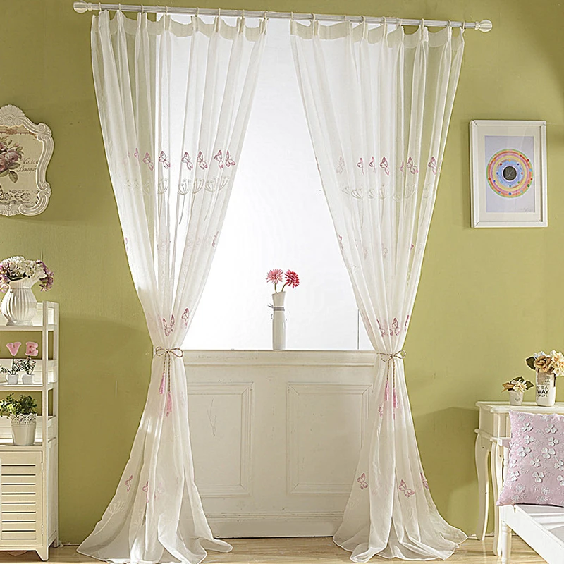 

Butterfly Pink Curtains Embroidered Sheer Voile Window Modern Living Room Bedroom White Curtain Tulle Fabrics Cortinas T&266 #20