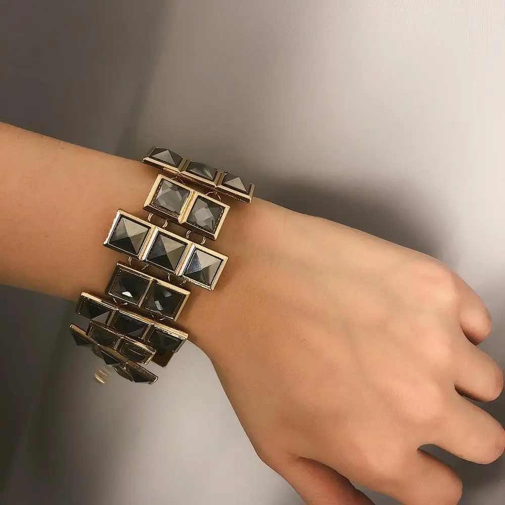 Ретро панк женский браслет крутые стеклянные кристаллы необычный Femme Pulseras Mujer
