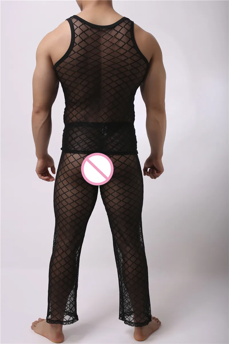 Men Fishnet Long Johns Scale High Elastic Body Shaper Tight Top Pants Fitness Bodybuilding Base layers Clothing set Long Johns