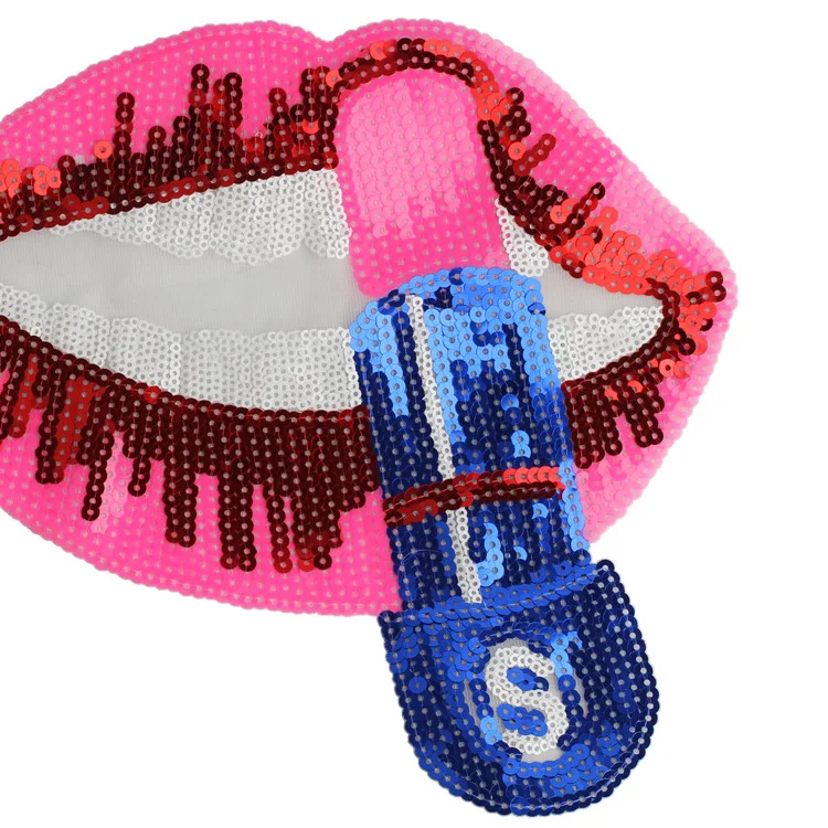 23cm Large Lipstick Lips Sequin Patches Sew-on Fashion Clothes Applique DIY Clothing Decoration Sequins for | Дом и сад