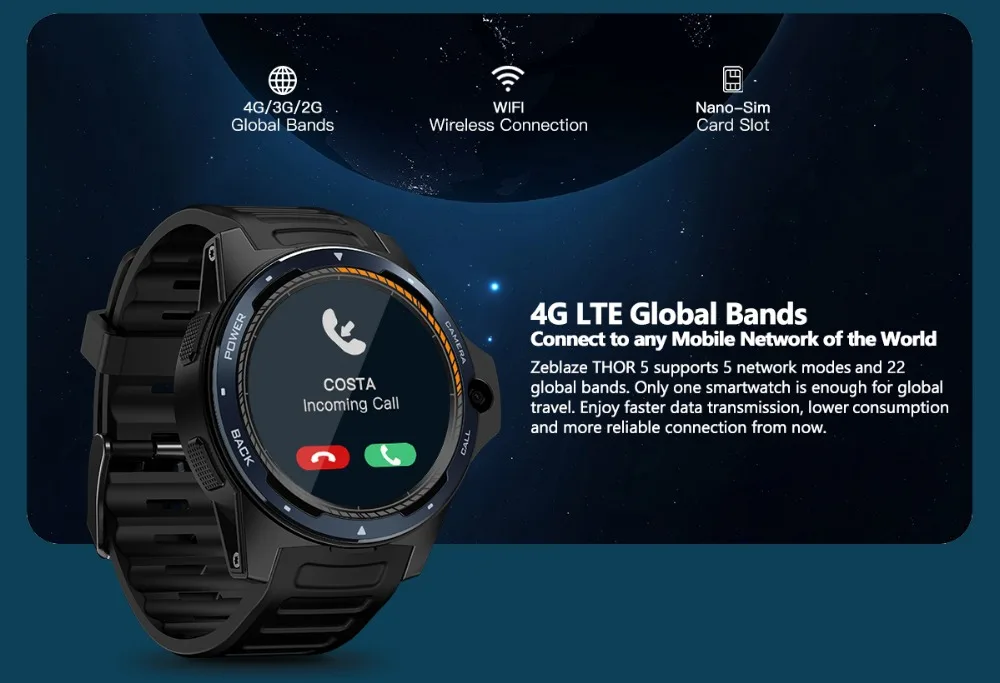 Zeblaze Thor 5 двойная система Смарт-часы 2 ГБ+ 16 Гб 8.0MP фронтальная камера гибридные умные часы 1,3" AOMLED экран 454* 454px флагман