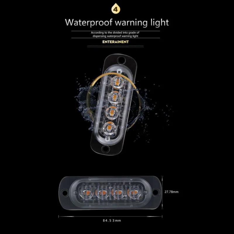4 Led Стробоскоп мигающий предупреждающий свет решетчатая подсветка фары для грузовика автомобильная лампа мигалки Янтарный Синий Красный светофоры