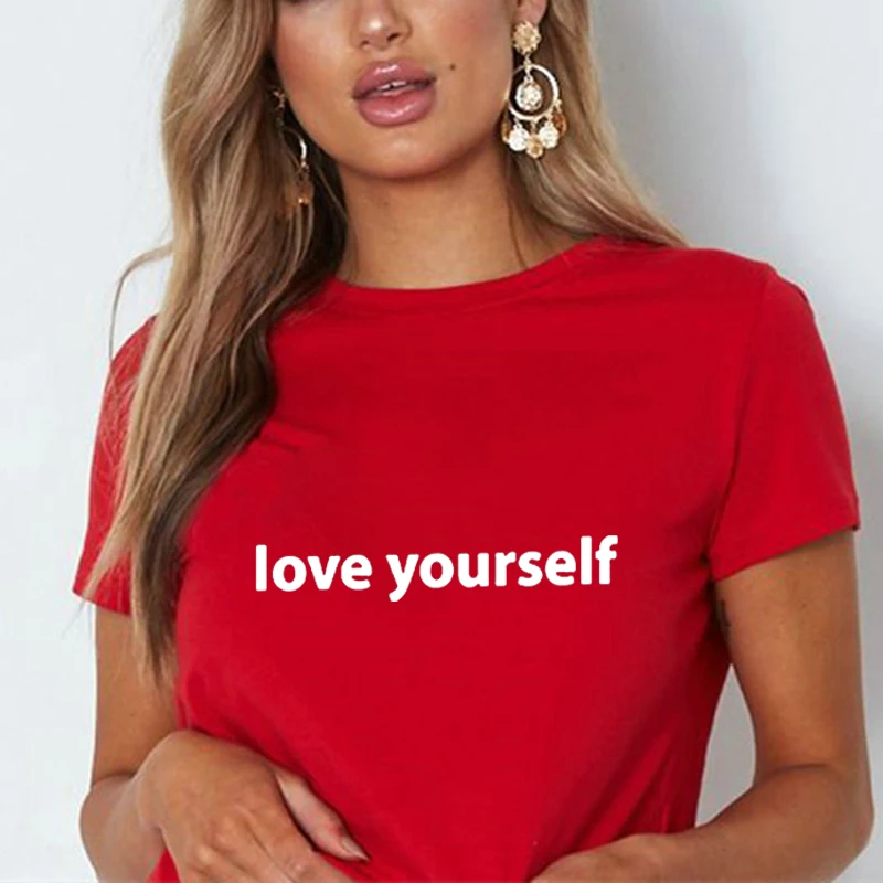 Женская Феминистская футболка с надписью Love Yourself хлопковая Повседневная