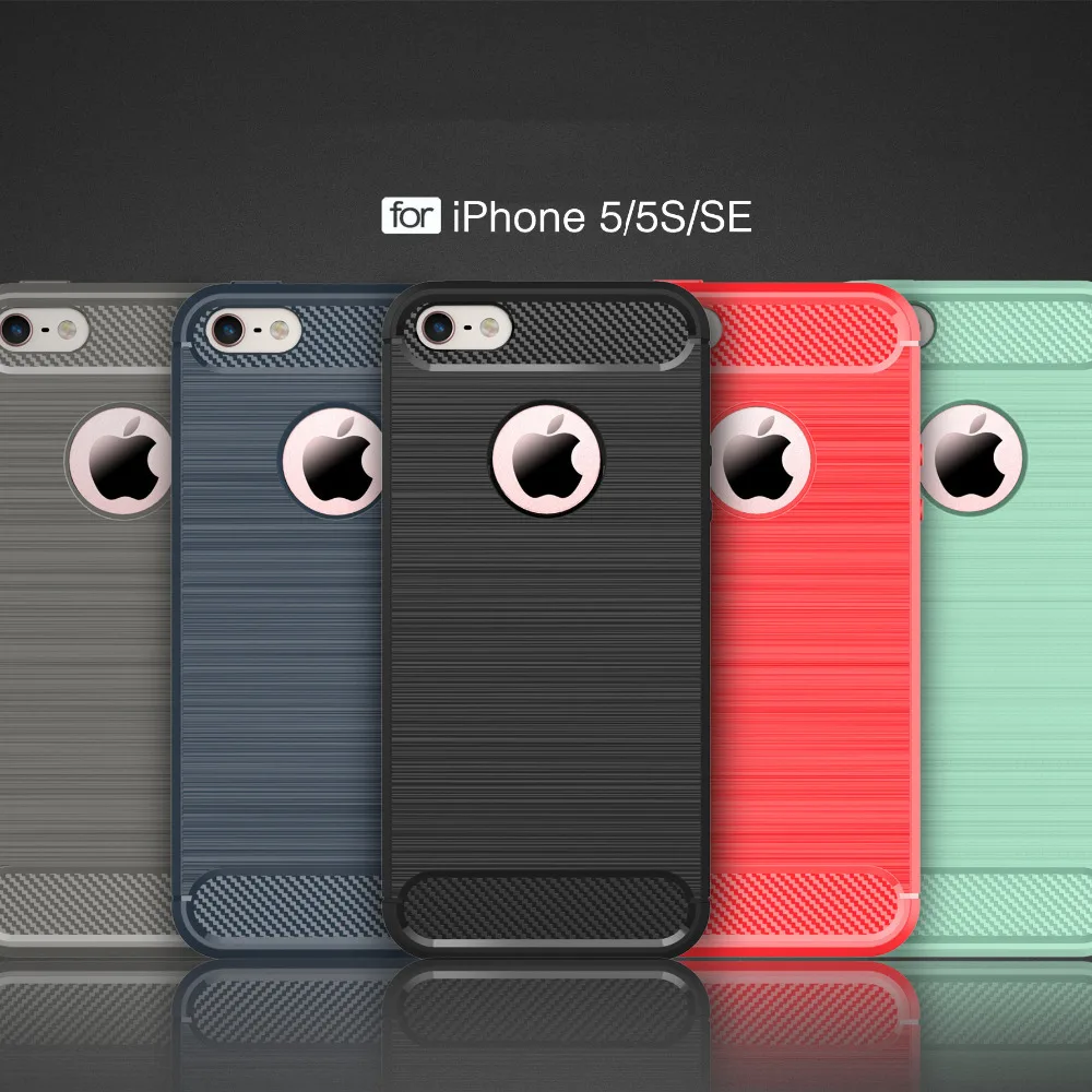 Для чехла iPhone 5S роскошный Ударопрочный Мягкий чехол из углеродного волокна ТПУ