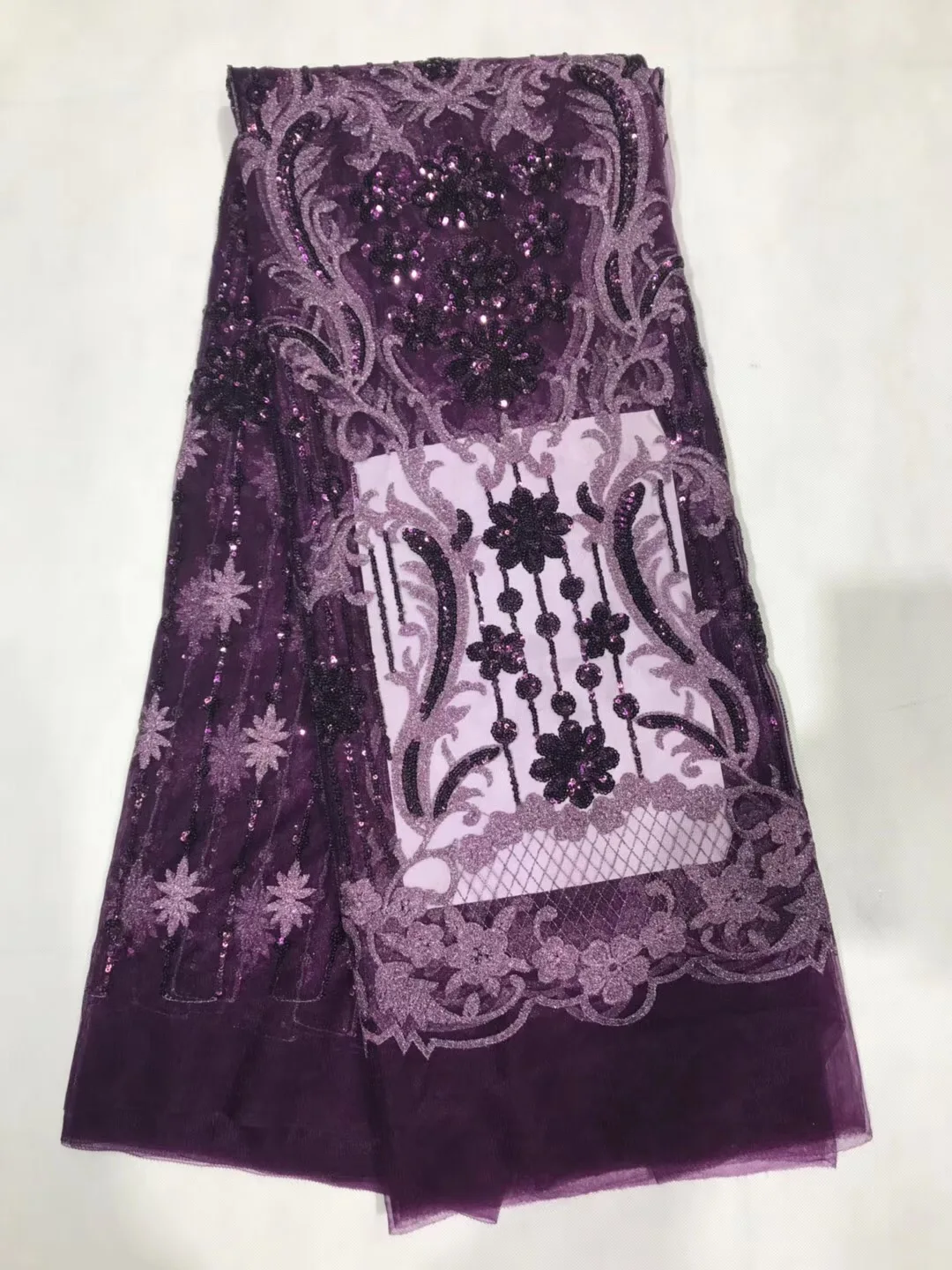 Последняя африканская кружевная ткань 2018 Высококачественная фиолетовая лента с