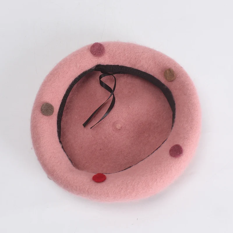 

ROSELUOSI Women Autumn Winter Wool Beret Hats Cute Colorful Dot Berets Cap Adjustable Thick Warm Woolen Boina Feminina