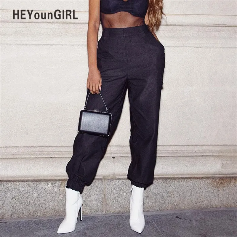 HEYounGIRL повседневные штаны женские шаровары брюки с высокой талией модные новые белые черные с карманами на молнии офисные женские брюки