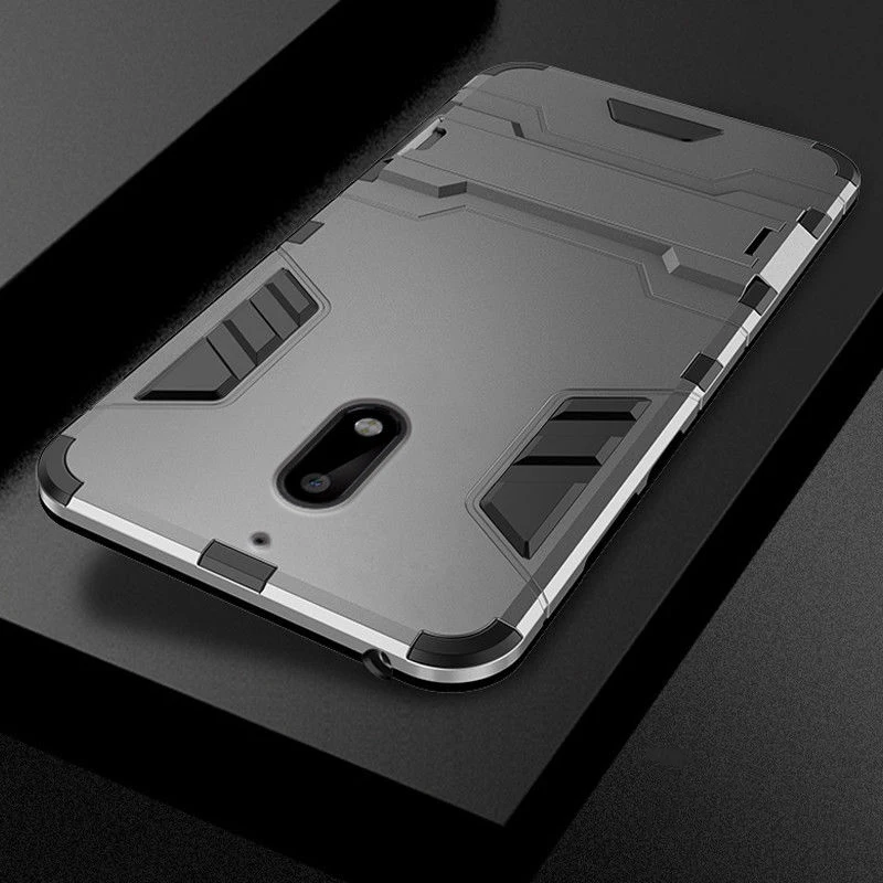Гибридный защитный противоударный чехол 2в1 для Nokia X5 X6 1 2 3 5 6 9 8 2,1 5,1 6,1 Plus TPU+ PC чехол с подставкой для iPhone X XR XS - Цвет: Gray