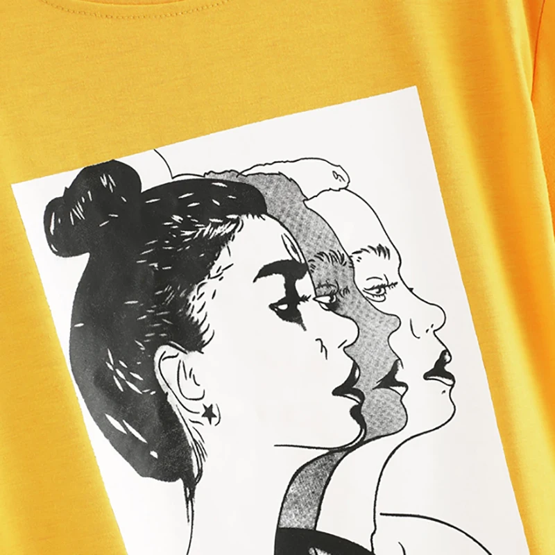 Dotfashion, женская футболка с принтом горчичной фигуры, осень, модная одежда, топы, Повседневная летняя футболка с коротким рукавом в Корейском стиле