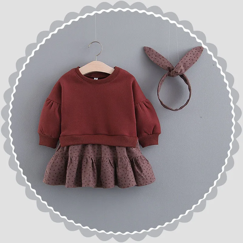 Brown Платье для младенцев коллекция года; сезон весна-осень-зима; бархатное платье для маленьких девочек подарок для маленьких девочек; одежда принцессы с длинными рукавами для дня рождения - Цвет: Brown