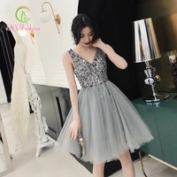 ssyfashion v neck sleeveless backless tulle sequined above knee mini sexy cocktail dresses special occasion short dresses formal