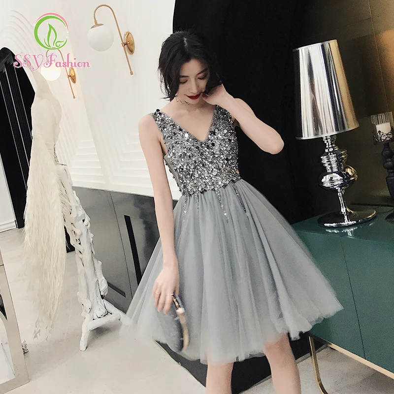Женское коктейльное платье SSYfashion короткое выше колена из тюля с открытой спиной