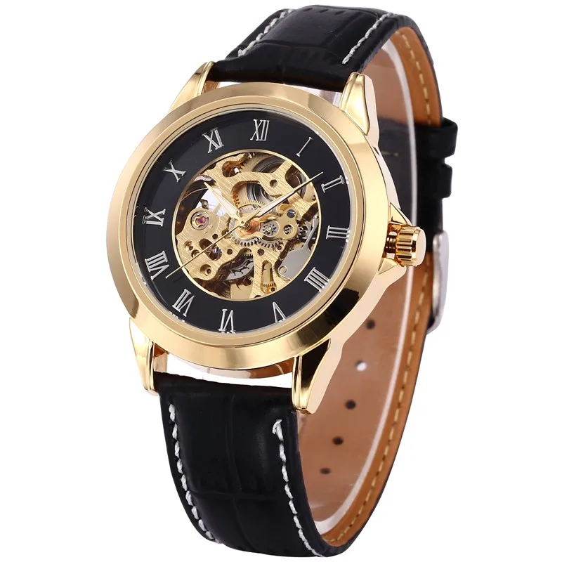 SHENHUA механические скелет черный золотой Чехол Мужские часы Мужские Montre Homme Relogio Masculino