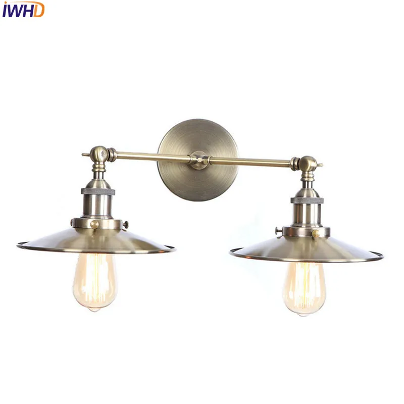 IWHD 2 Heads Brass Retro LED Wall Light Fixures Bedroom Living Room Industrial Vintage Edison Sconce Lampara Pared | Лампы и освещение