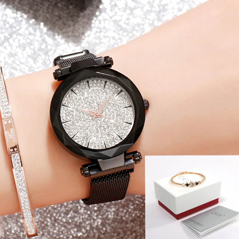 Black box GEDI фиолетовый часы для женщин повседневные Дамы лучший бренд кристалл Роскошные женские наручные часы девушка Relogio Feminino элегантный - Цвет: Black box