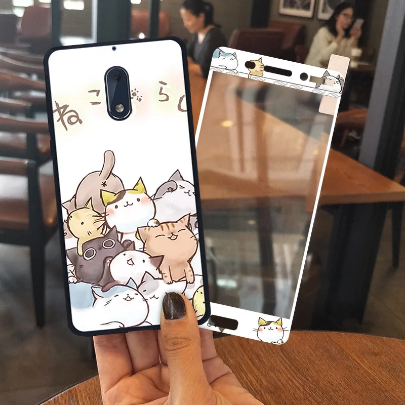 Чехол для Nokia 6 Nokia6 с рисунком из мультфильма, мягкий ТПУ защитный чехол с закаленной стеклянной пленкой, веревкой и кольцом-держателем#006