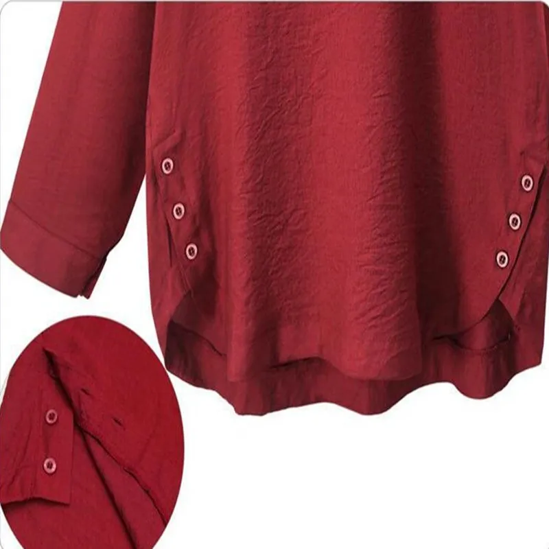 

New Autumn Style Women T- Shirts Plus Size Fashion Casual Loose Solid Hem Button Thin Render T-Shirt For Women Large Shirts Top