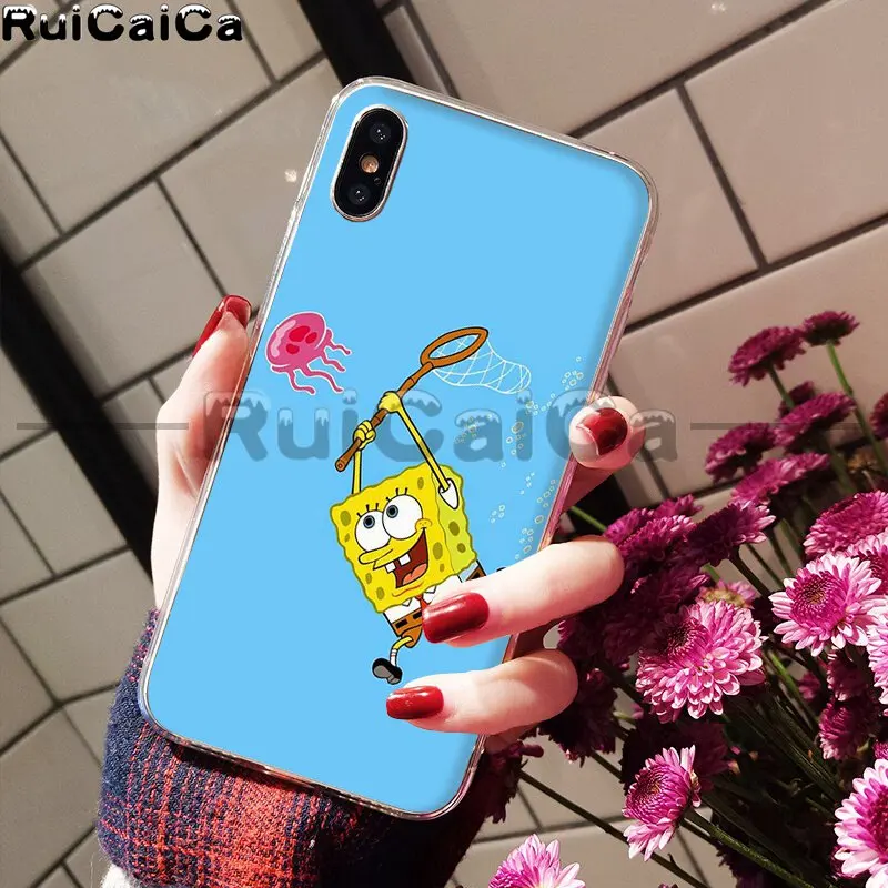 RuiCaiCa Губка Боб Забавный эстетический мультяшный умный чехол мягкий чехол для телефона для iPhone 6S 6plus 7plus 8 8Plus X Xs MAX 5 5S XR