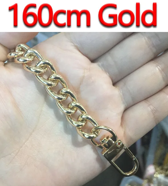160cm Gold Высококачественные Алюминиевые цепочки, золото, серебро, черный пистолет 10 мм сменный светильник, кошелек, цепочка, сумка на плечо, ремни для маленьких сумок - Цвет: 160cm Gold