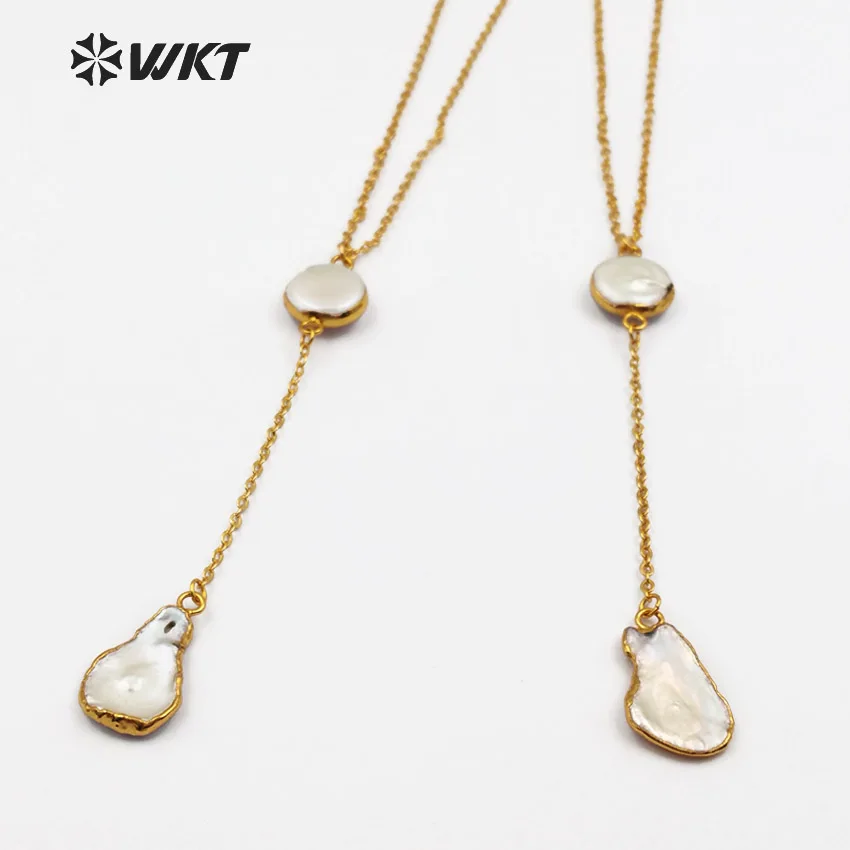 

WT-N1127 Wholesale Special Custom Natural Baroque pearl With round shape 24k Gold Electroplated for girl Birthday Gift