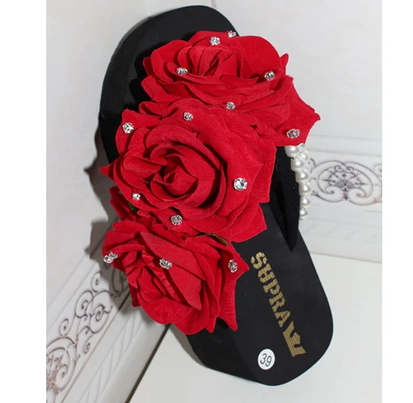HAHAFLOWER/модные летние сандалии с красными розами Красивые шлепанцы цветами для