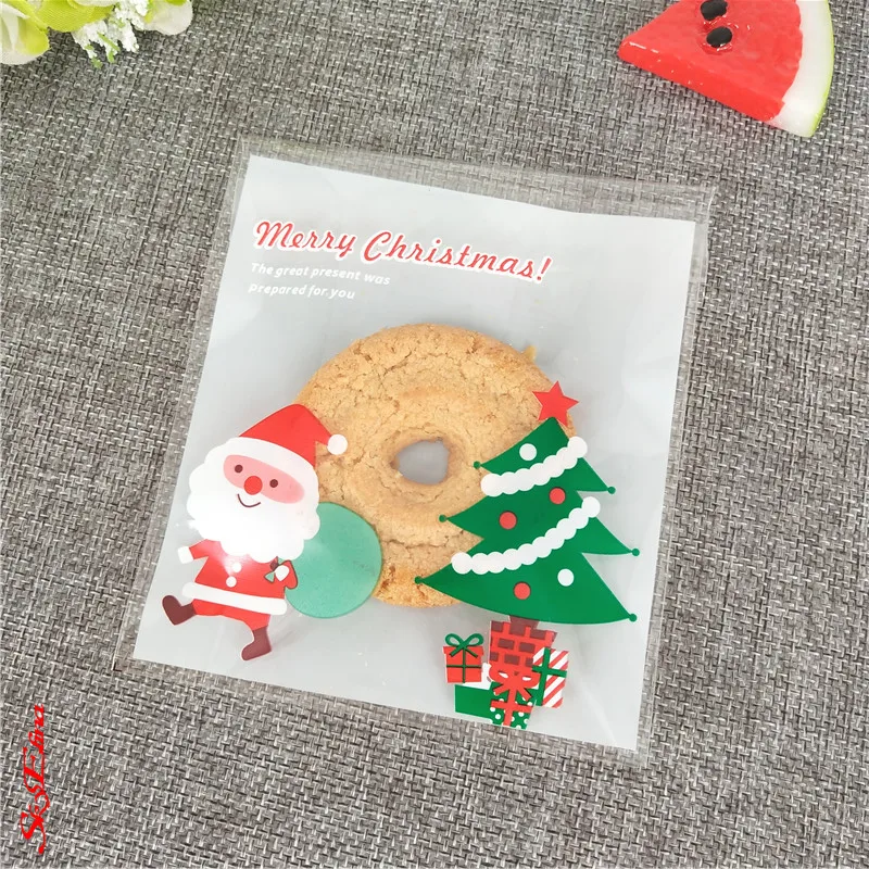 100 Pcs10x10cm милый Санта Клаус пластиковый целлофан конфеты печенья подарочные сумки