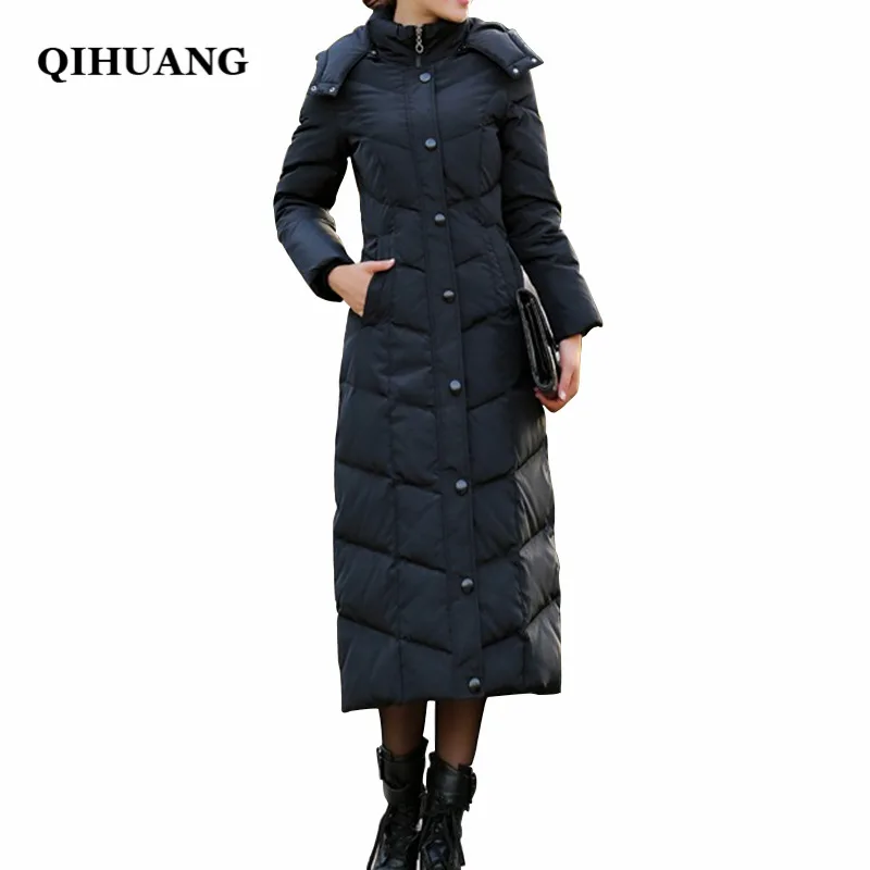 QIHUANG X Long женские зимние пуховики 90% белый утиный пух женский пуховик теплые