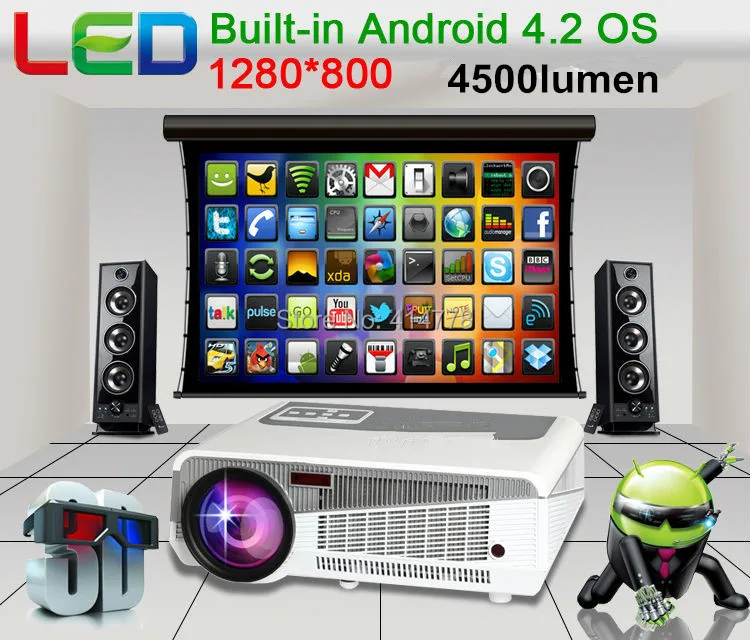 Бесплатная доставка Android 4.4 5500 Lumens 1080 P Full HD из светодиодов 3D видеопроектор 230 Вт