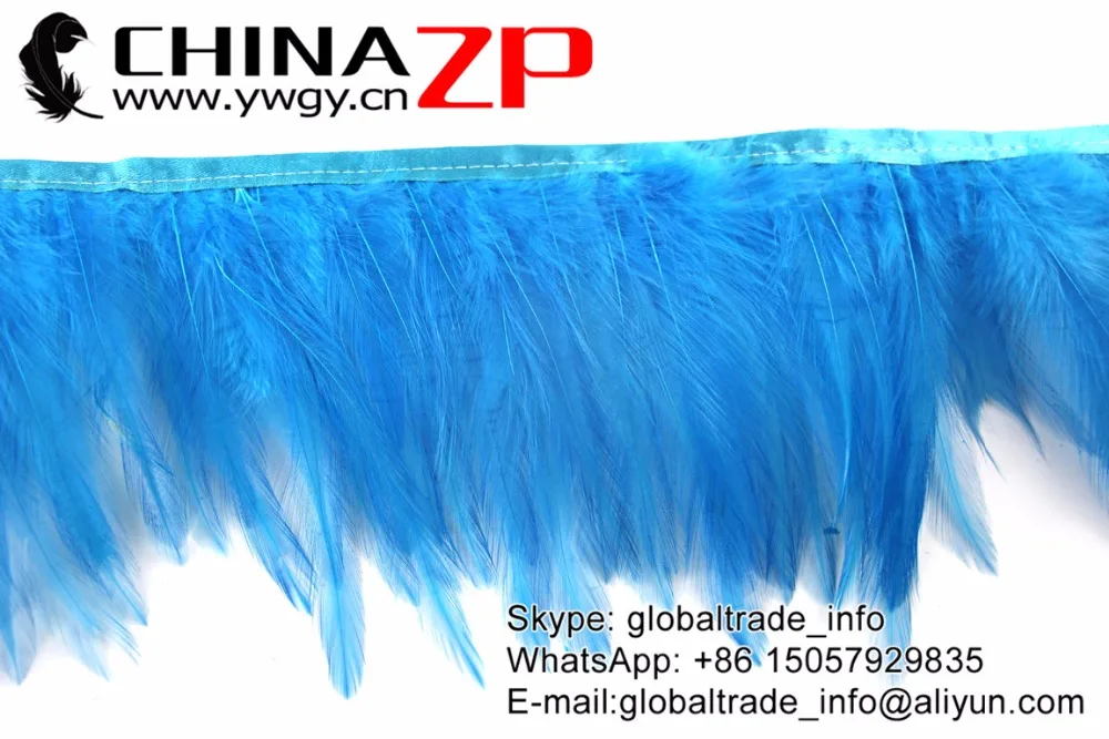 Proveedor de plumaje No.1 CHINAZP Factory, 2 yardas/lote, decoraciones DIY te&ntilde;idas, cuello de Gallo Azul turquesa, Hackle, recorte de plumas-3