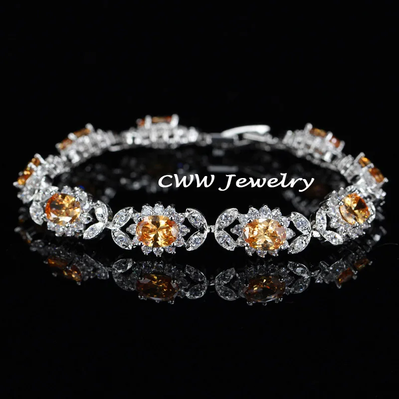 CWWZircons Роскошный Зеленый Кристалл для женщин ювелирные изделия цветок звено цепи браслет с белым кубическим цирконием установка CB171 - Окраска металла: champagne
