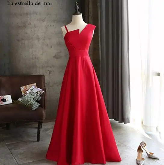 Красный Vestido de festa para casamento атласное сексуальное красное платье подружки невесты с v-образным вырезом, длинное недорогое свадебное платье abito damigella - Цвет: Красный