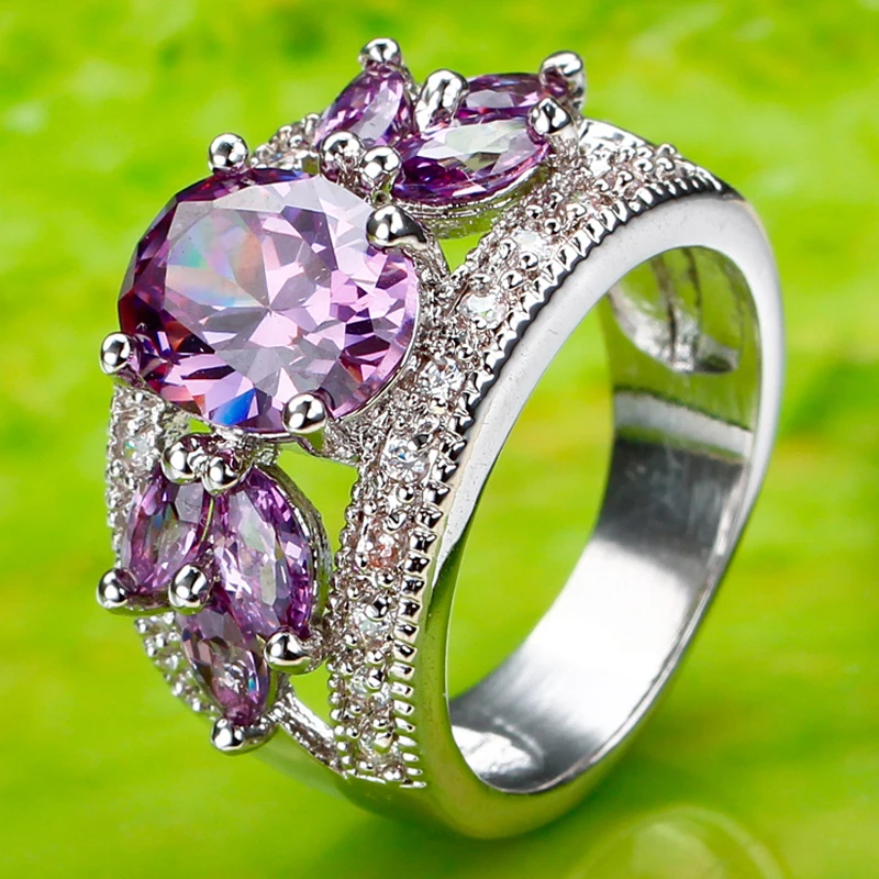 JROSE женское и мужское кольцо круглая огранка фиолетовый белый цвет Размер 6 7 8 9 10 11