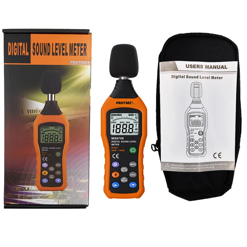 PROTMEX MS6708 цифровой измеритель уровня звука измерители шума децибел Тестер 30~ 130 дБ измеритель с быстрым/медленным выбором BacklightMax/Min