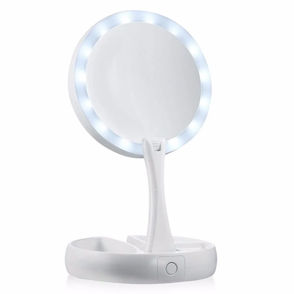 Нижняя Мощность складной круглый светодиодный макияж зеркало женская косметика