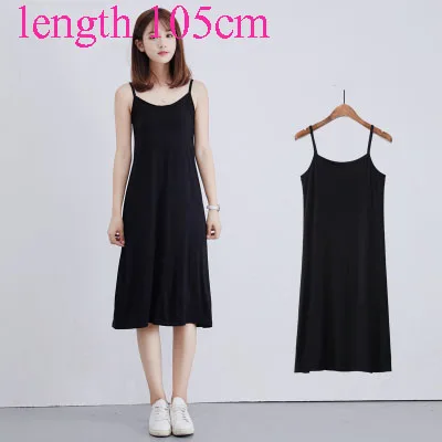 black 105cm Женское модное недорогое модальное платье-комбинация с тонкими бретельками 90 до 120 см длинное платье под платье женские повседневные платья - Цвет: black 105cm