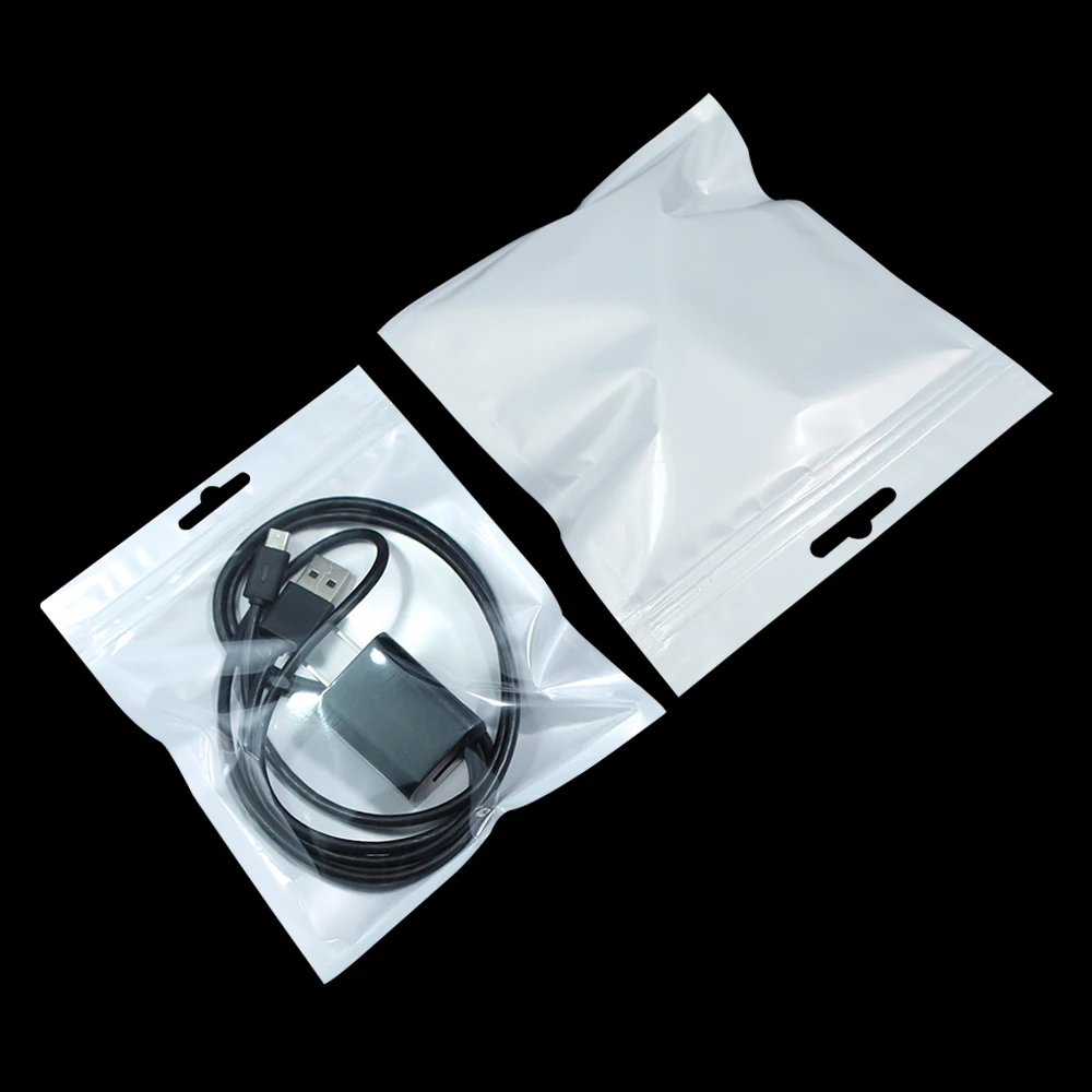 

100Pcs 12x15cm Retail Zip Lock Plastic White Clear Package Bag Electronics Data Line Zipper Packing Pouch with Euro Hang Hole