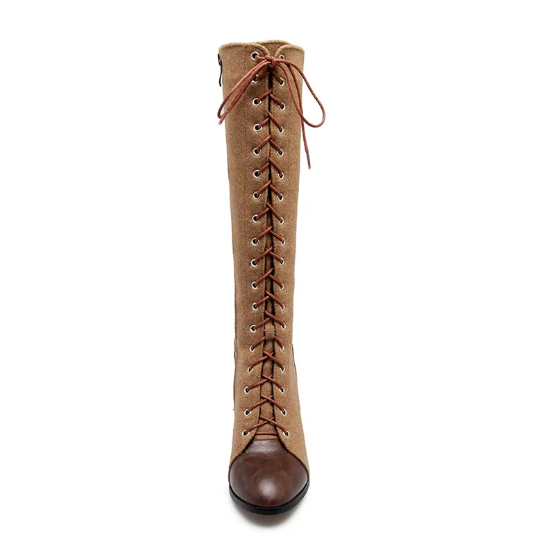 WETKISS Big Size 33-48 Women's Boots Fashion Cross tied Side Zipper Knee High Shoes Winter Thick Heels | Обувь