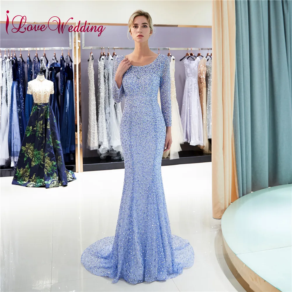 ILoveWedding роскошное вечернее платье небесно голубого цвета с крупными бусинами на