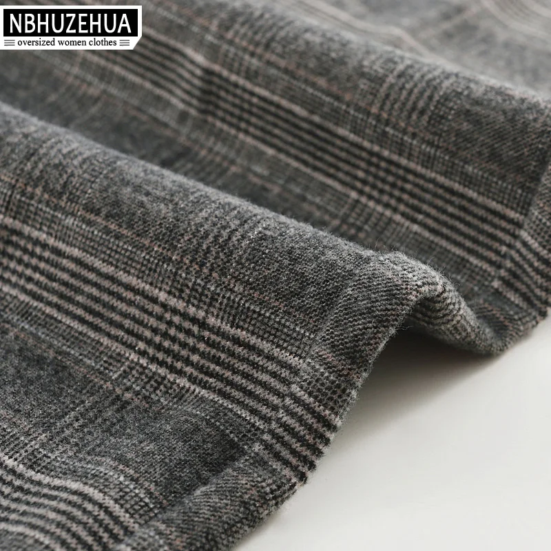 NBHUZEHUA F50, женские шерстяные штаны, 4XL, высокая талия, шерстяные, для офиса, клетчатые штаны, свободные, прямые, винтажные, размера плюс, брюки, 5XL, 7XL