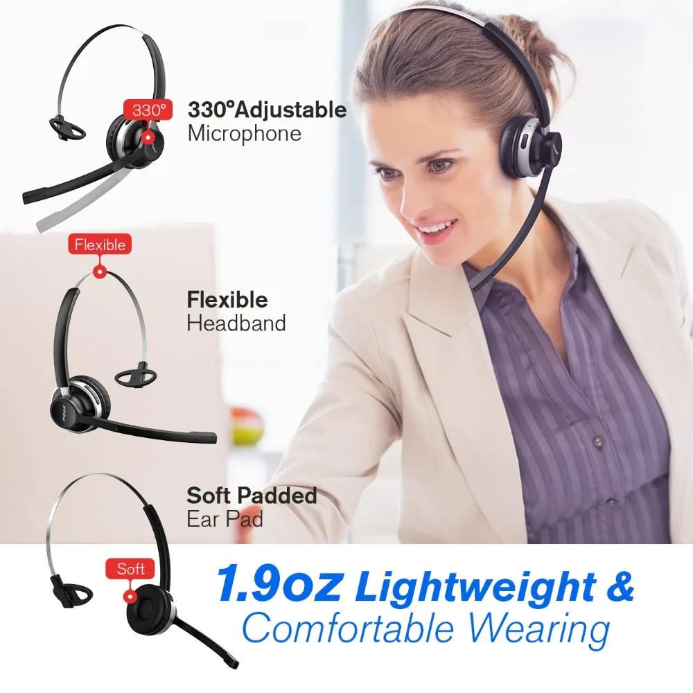 Mpow HC3 Bluetooth 5,0, наушники с двойным шумоподавлением, микрофон, прозрачная Беспроводная и Проводная гарнитура для ПК, ноутбука, телефонов колл-центра