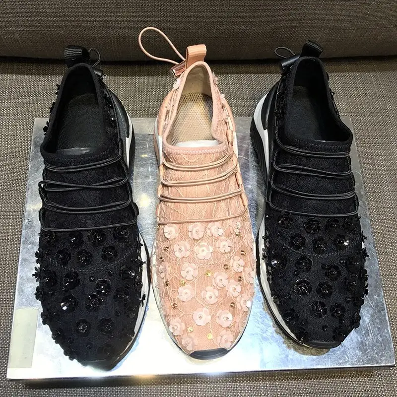 Sexy Кружева Спортивная Обувь Женщина Платформы Повседневная Мокасины Slip On 3D Цветы