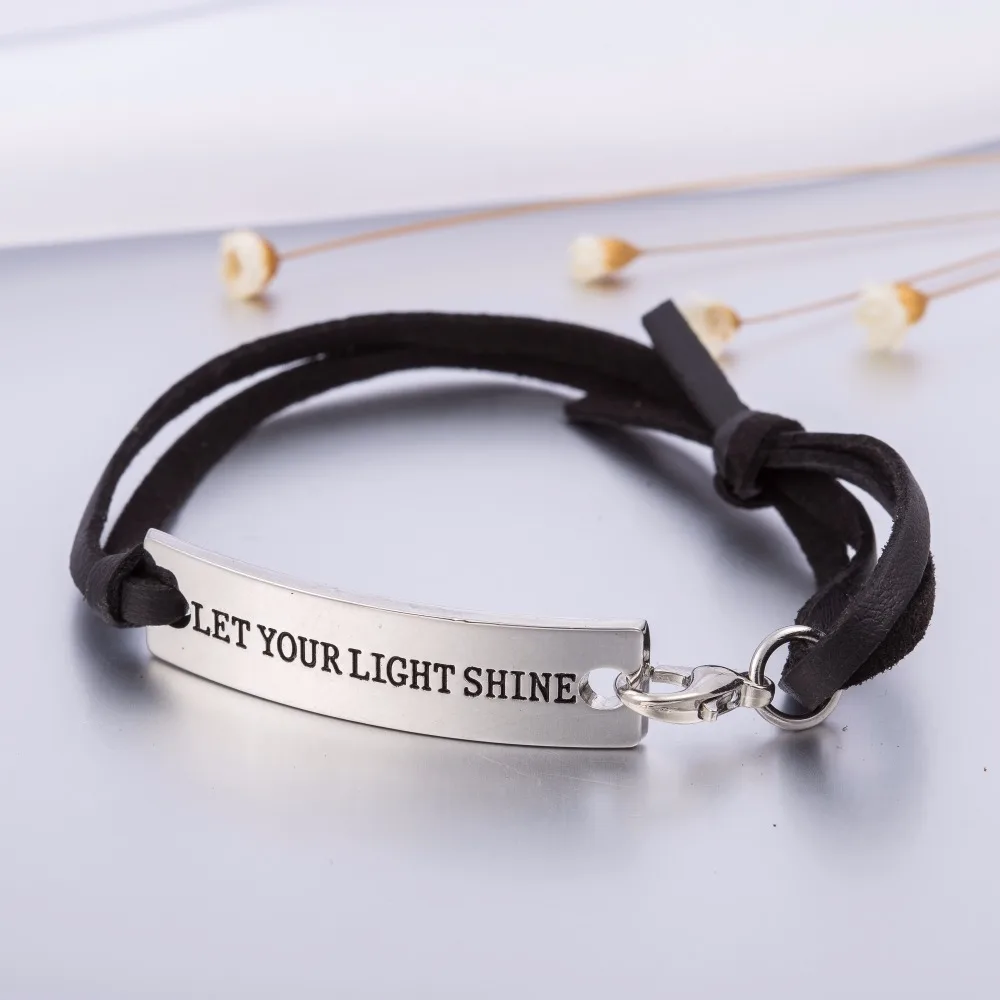 Полированный прямоугольный браслет Dawapara с надписью Let Your Light Shine браслеты ручной