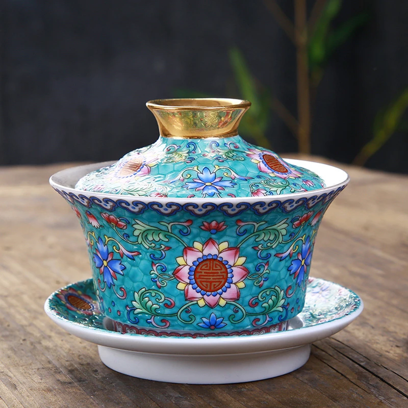 Серебряная фарфоровая чаша Gaiwan, Набор чашек ручной работы, пион, цветок лотоса, керамическая супница, китайский чайный сервиз Кунг-фу, чашка gaiwan, блюдце, крышка