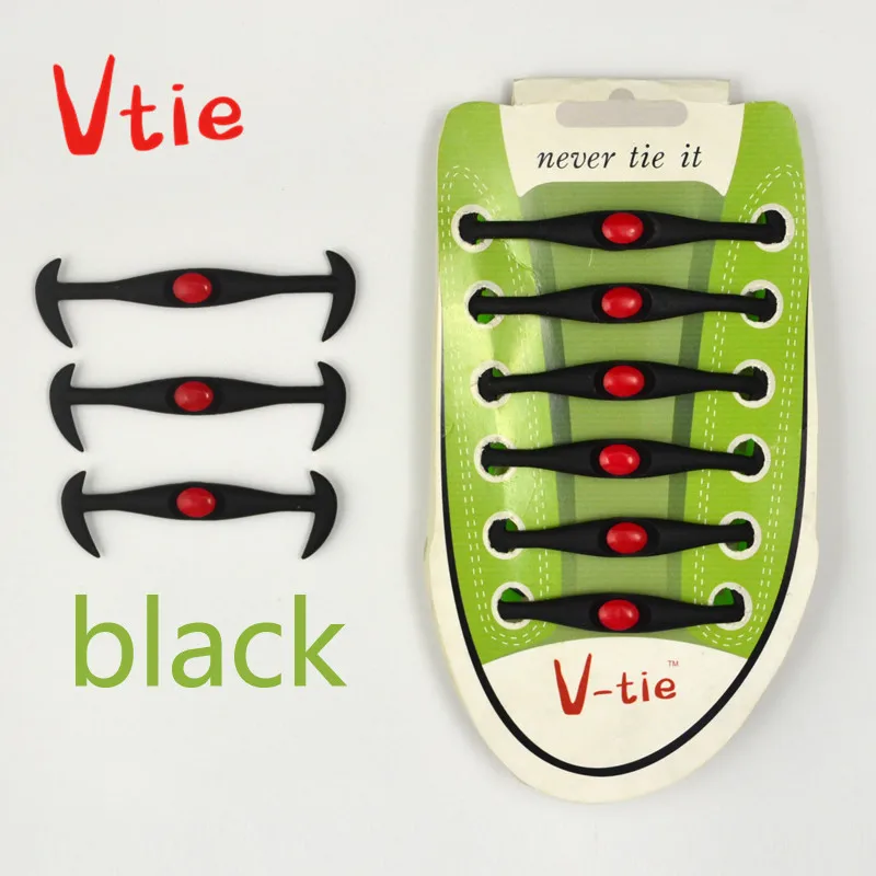 Черные удобные силиконовые шнурки для обуви 12 шт./компл. без завязывания