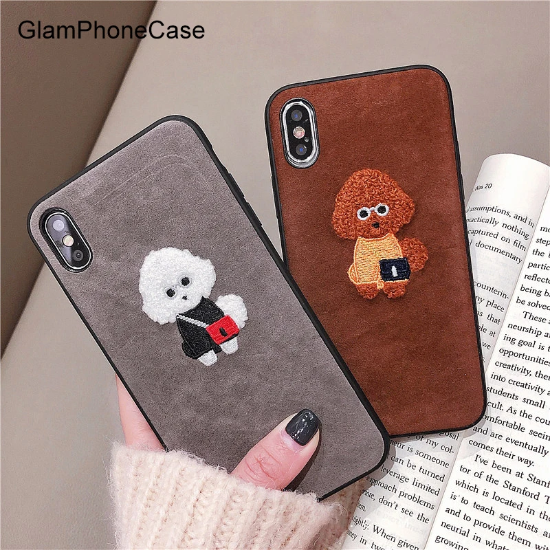 Чехол для телефона GlamPhoneCase с плюшевой вышивкой и рисунком собаки iphone XS Max XR 8 8plus 7