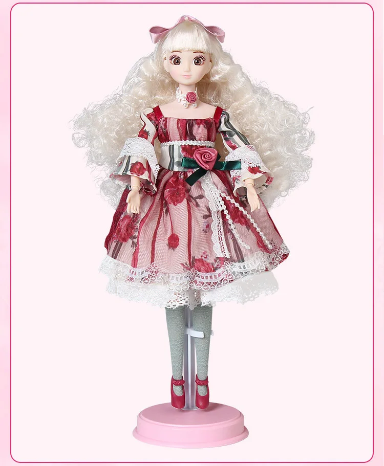 13 Moveable Joints 3D Eyes BJD Doll Toys With Accessories Clothes Shoes Fashion Figure Nake Princess Dolls Toy For Girls Gift - Color: Burgundy