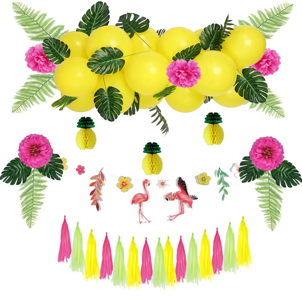 Летний комплект украшений для вечеринки баннеры тропические фламинго на день