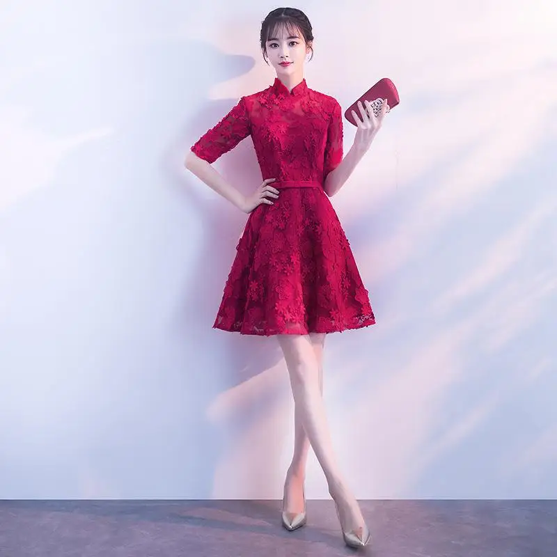 Традиционное китайское женское платье Cheongsam с вышивкой Феникс, элегантное Сетчатое платье с рукавом до локтя для свадебной вечеринки, винтажное платье Cheongsam - Цвет: Style 10