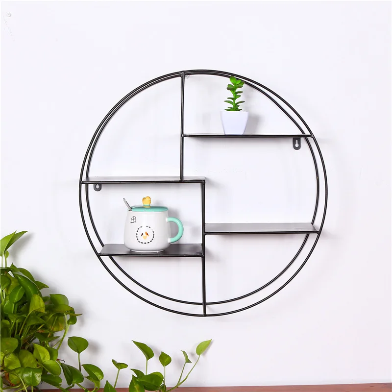 

1PC Nordic Wall Decoration Storage Shelf Storage Rack Wall Hanging Frame Iron Solid Wood Partition Board Circular Shelf JL 242
