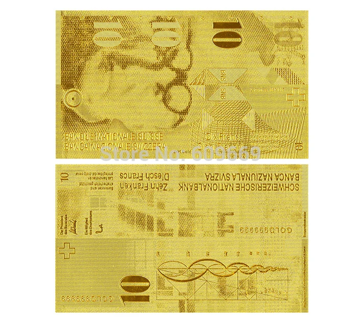 Золотая банкнота швейцарского франка лист из золотой фольги 10 новый дизайн 2015 |
